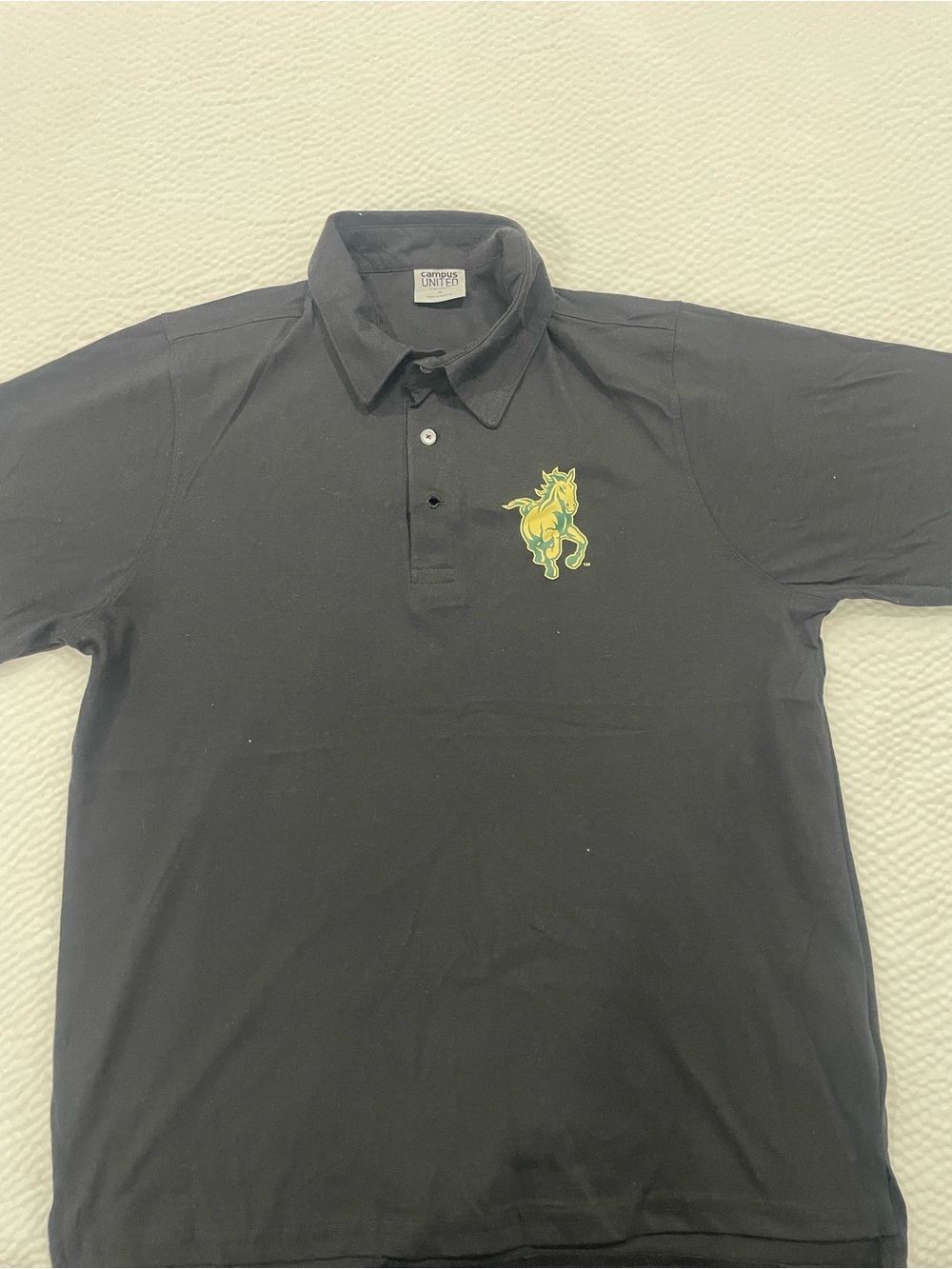 Amazon Black Polo Shirt with Yellow & Green Unicorn Patch